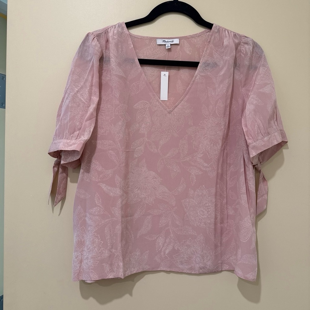 Madewell Dusty Rose Leaf-Print V-Neck Blouse